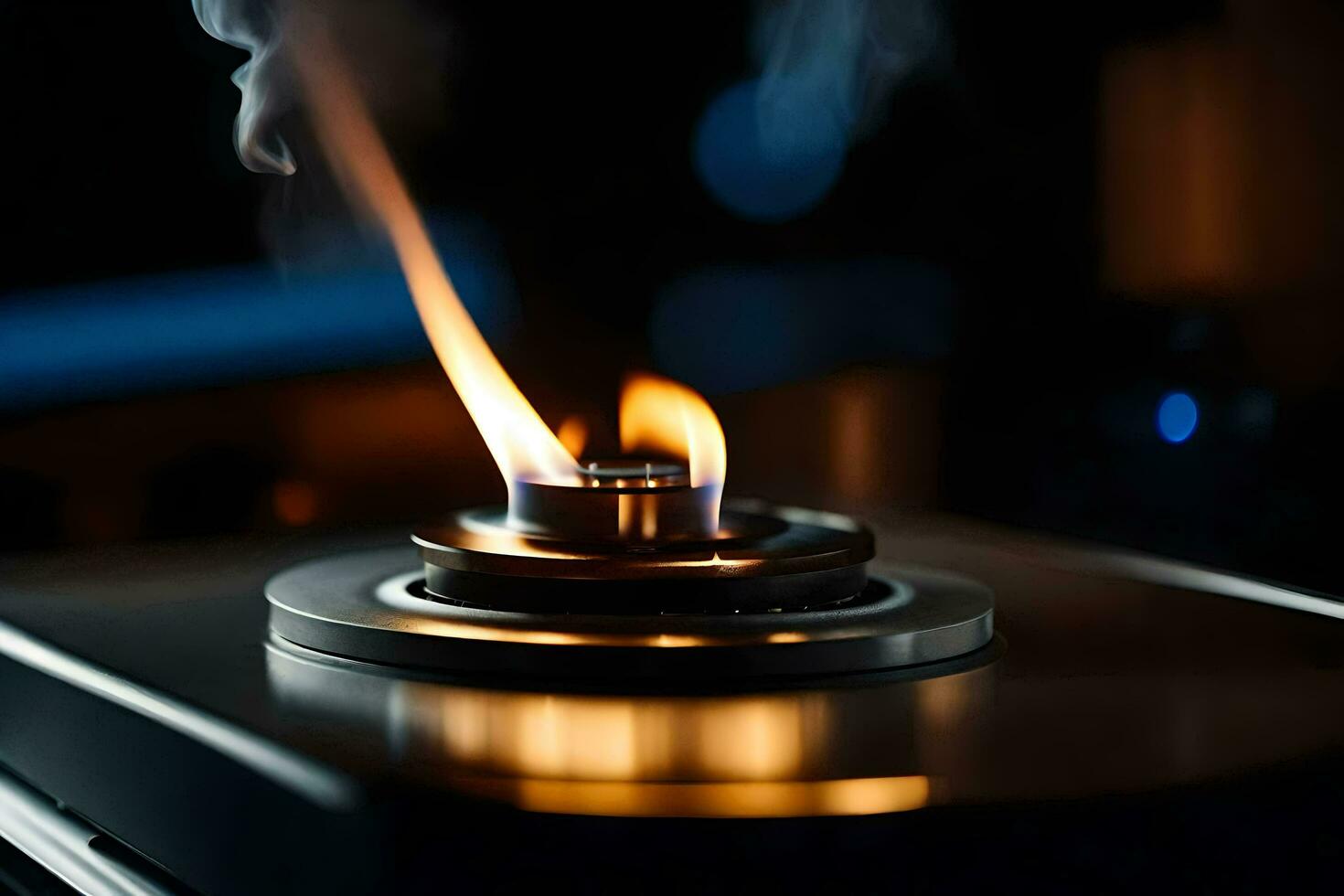 a close up of a gas burner on a stove. AI-Generated photo