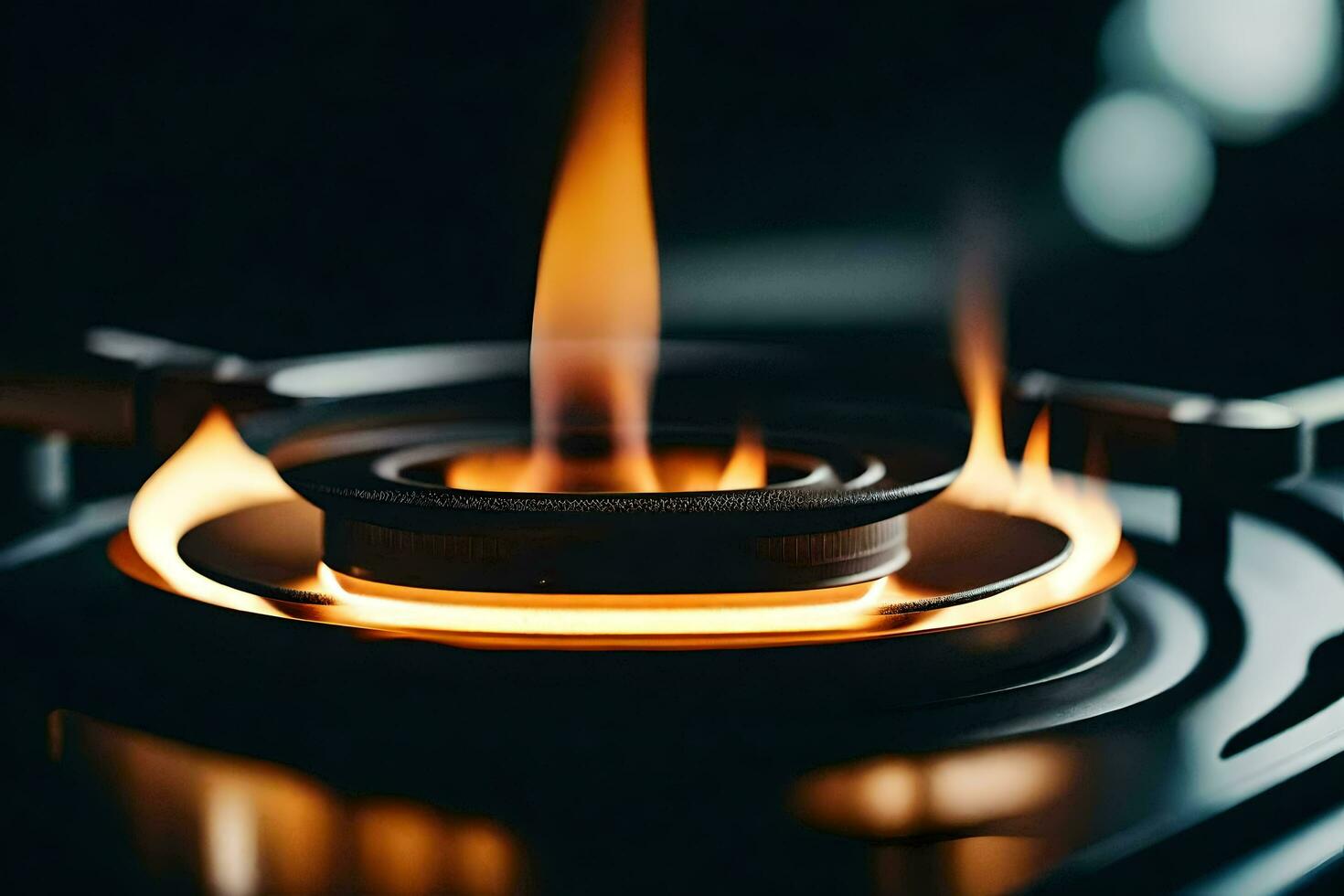 a close up of a gas stove with flames. AI-Generated photo