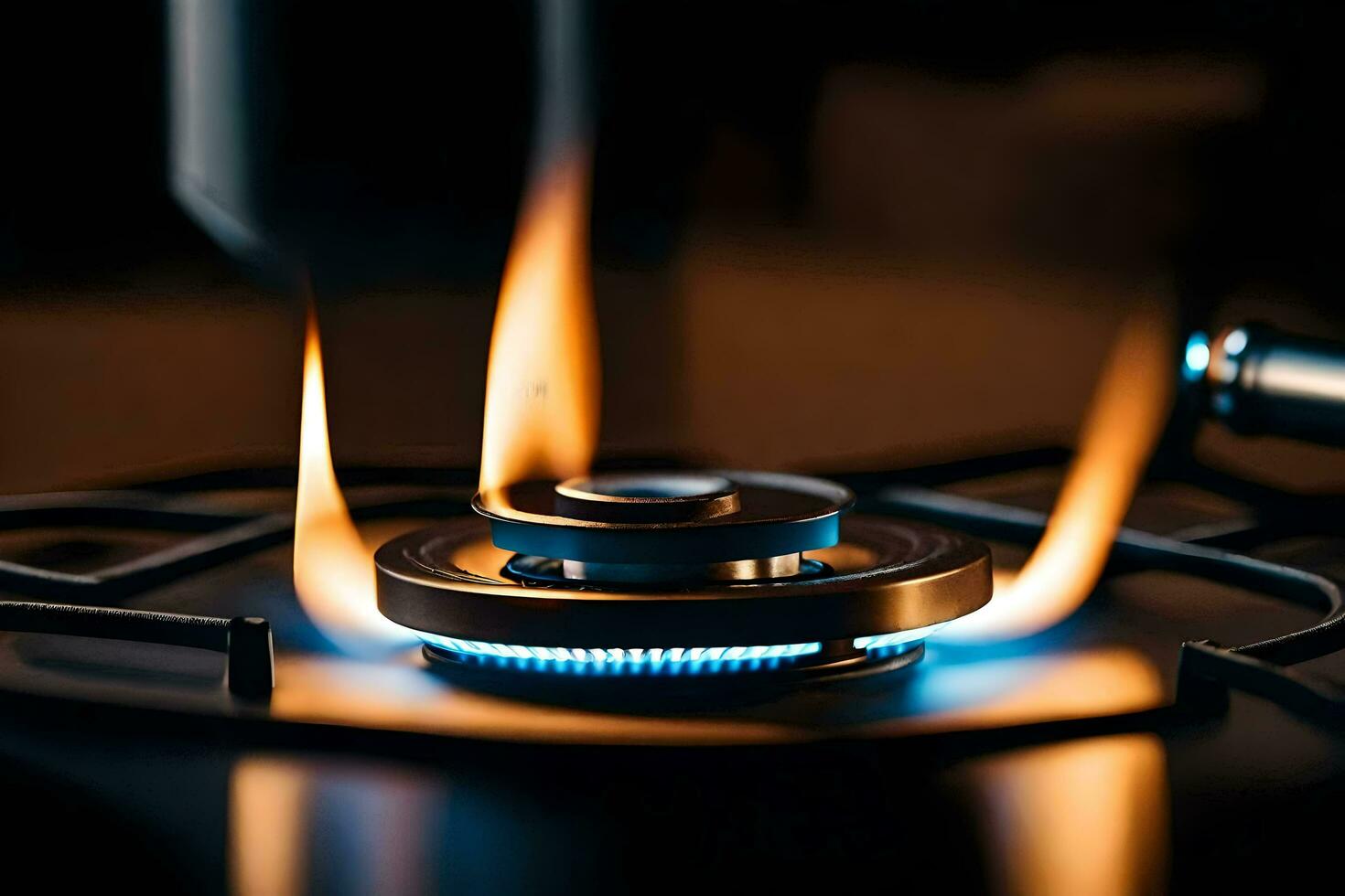 a gas burner on a stove with flames. AIGenerated 31866753 Stock Photo