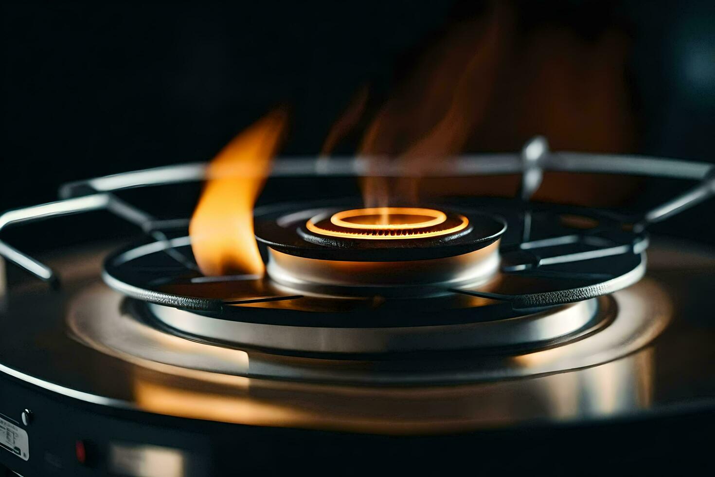 a close up of a gas stove with flames. AI-Generated photo