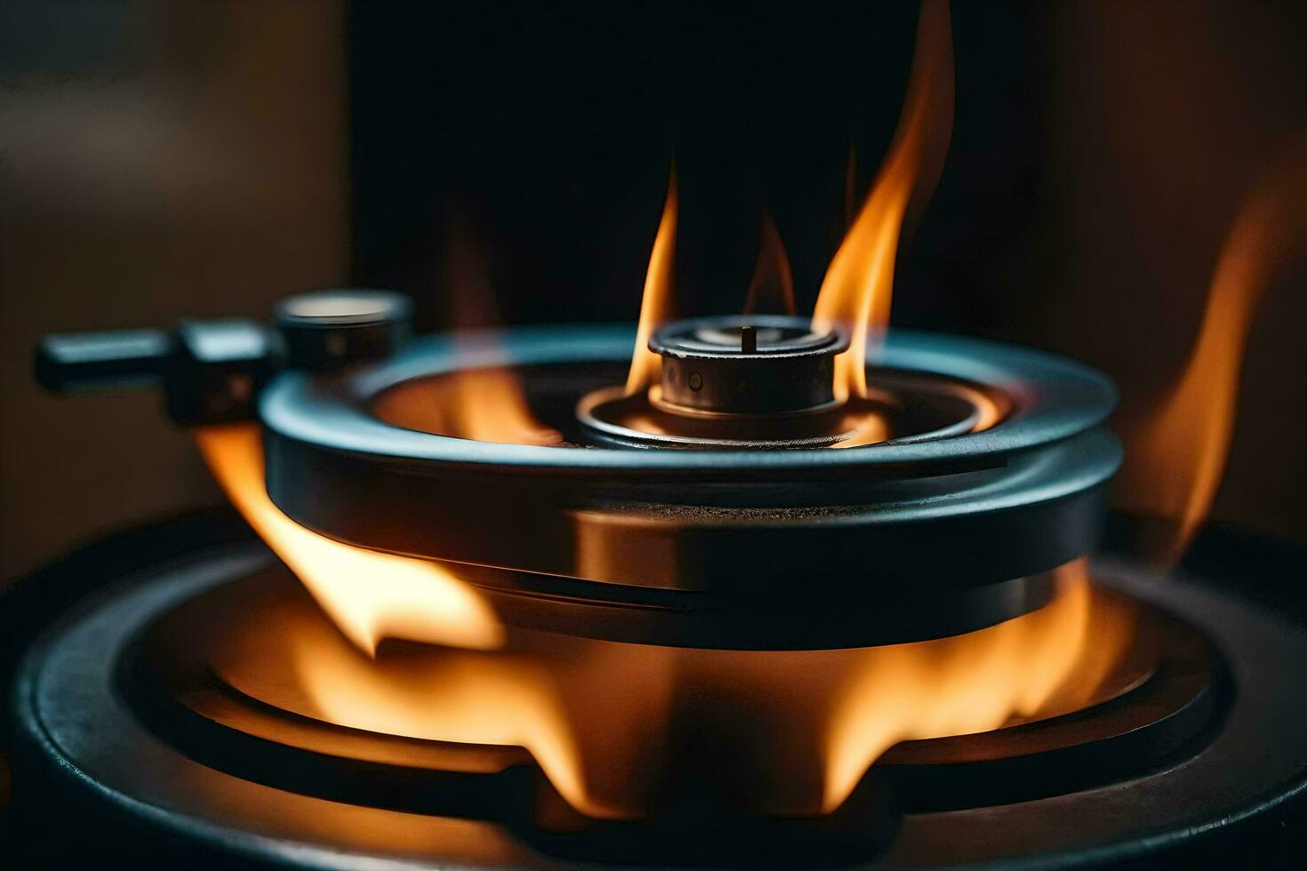 a close up of a stove with flames. AI-Generated photo