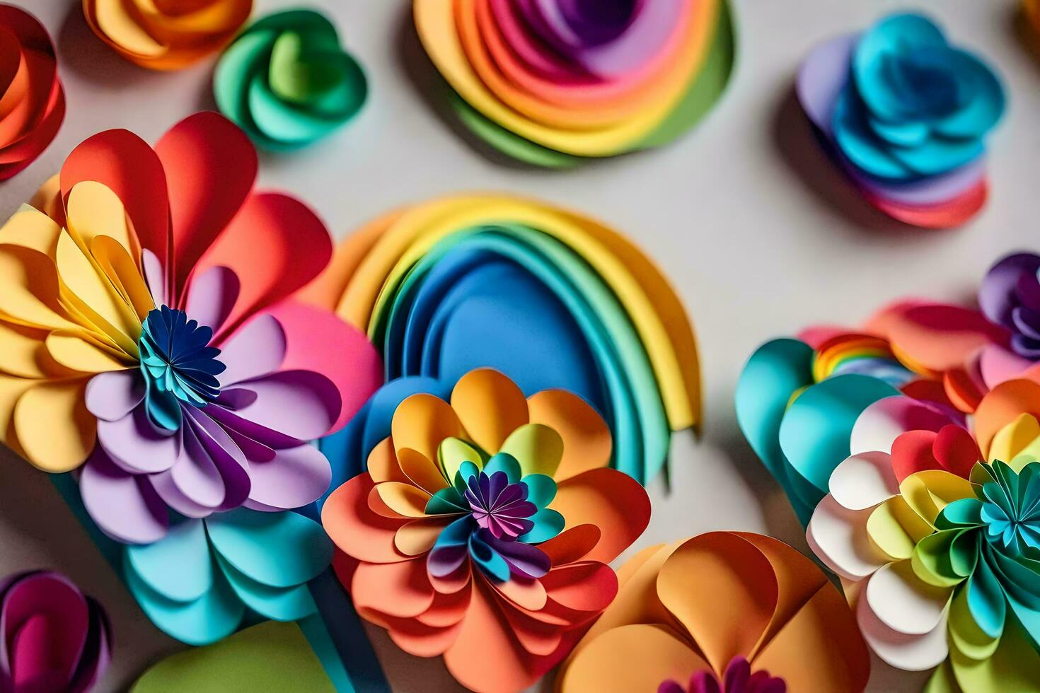 colorful paper flowers arranged in a circle. AI-Generated photo