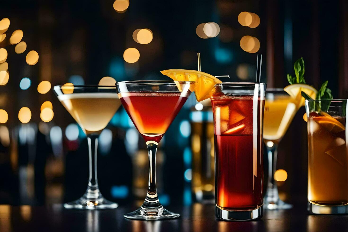 cocktails on a bar counter. AI-Generated photo