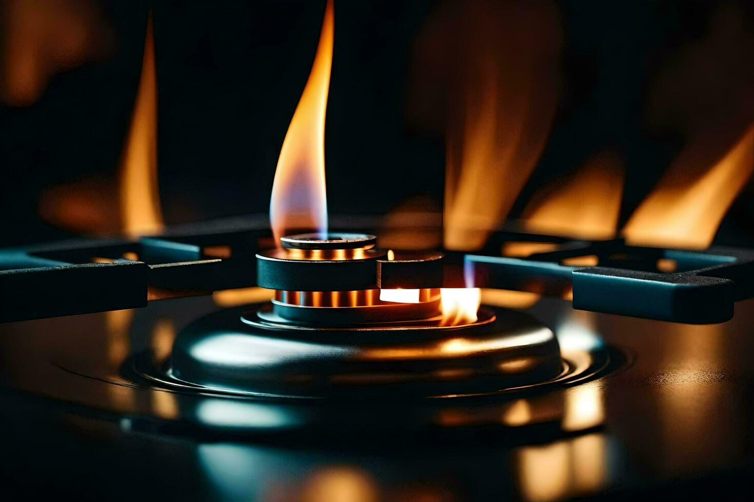 a close up of a gas burner with flames. AI-Generated photo