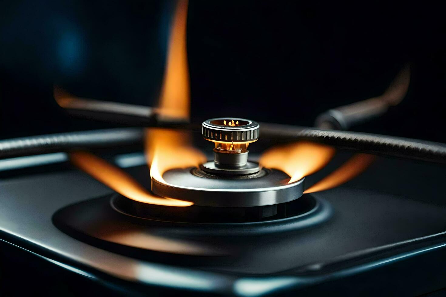 a close up of a gas burner on a stove. AI-Generated photo