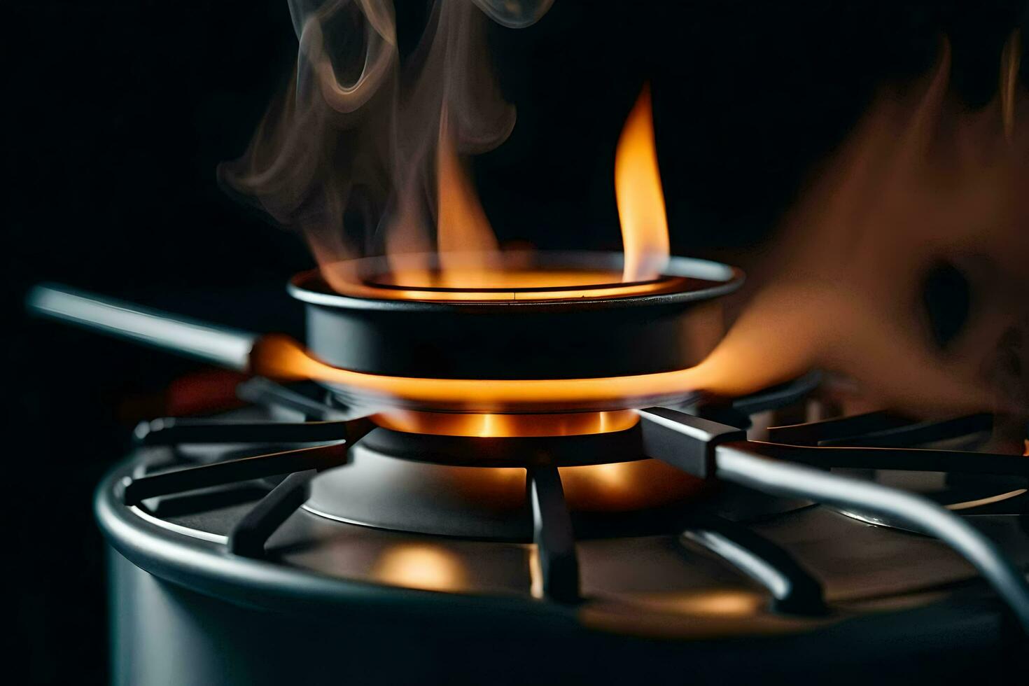 a close up of a stove with flames. AI-Generated photo