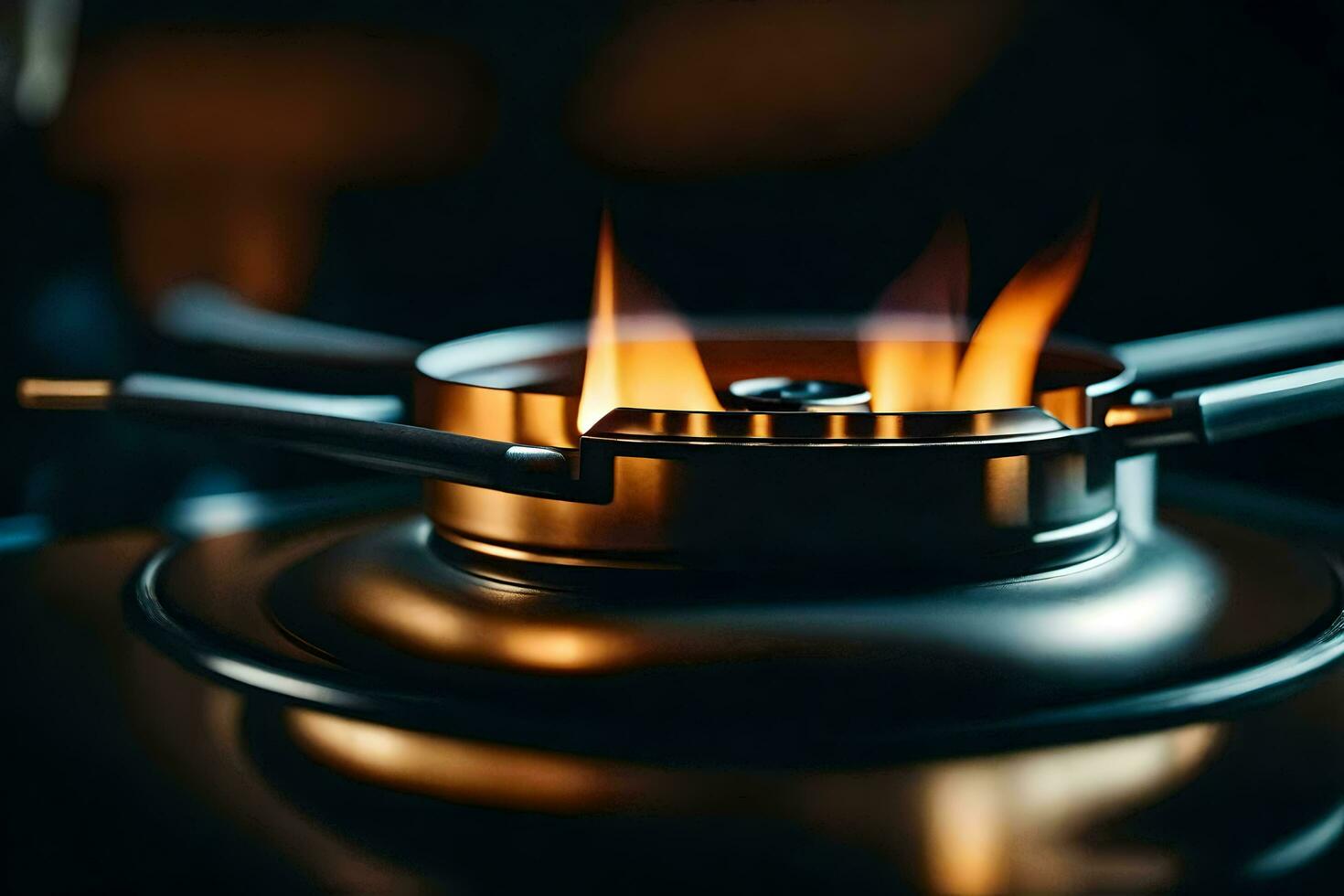 a close up of a gas stove with flames. AI-Generated photo