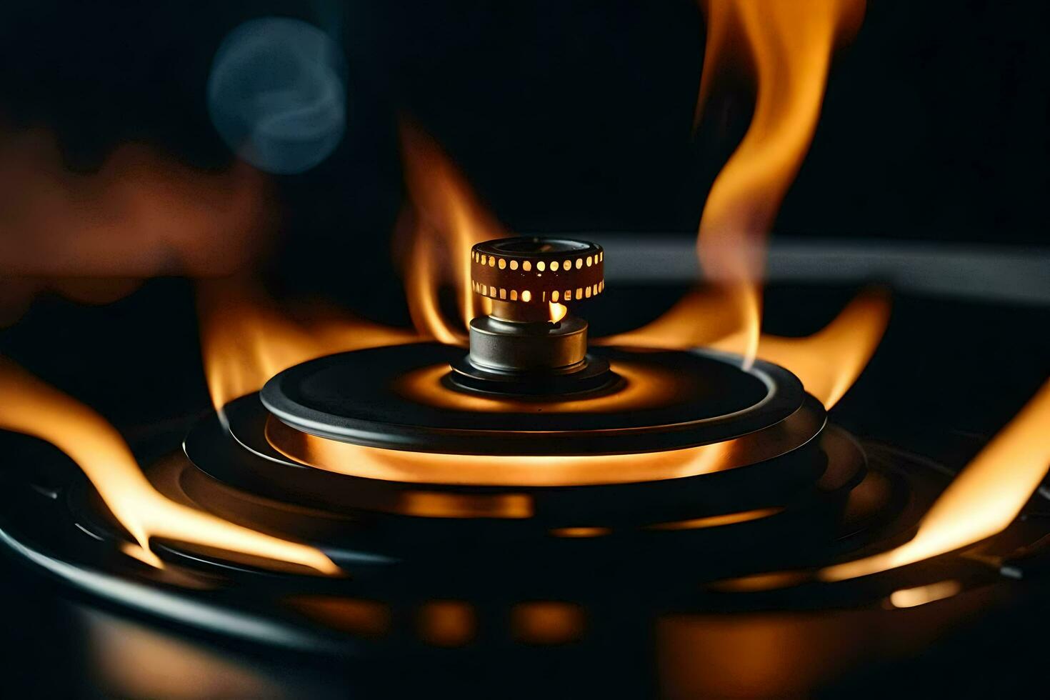 a close up of a gas burner with flames. AI-Generated photo