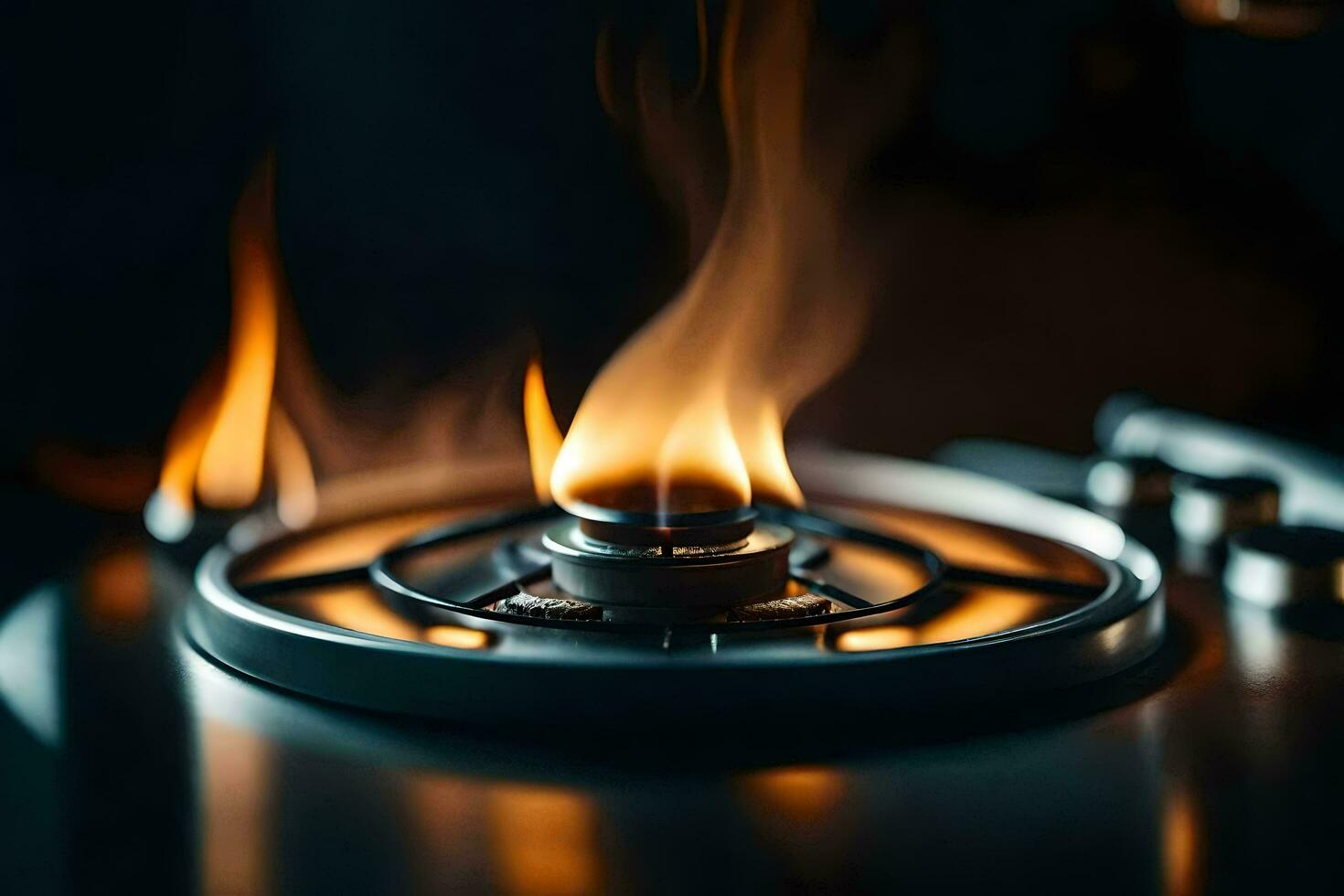 a gas burner with flames on it. AI-Generated photo
