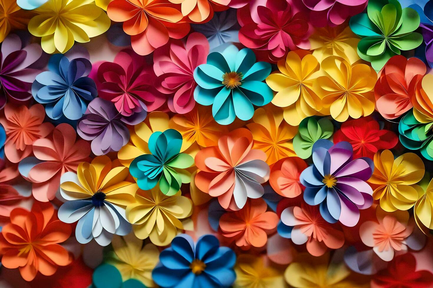 a large group of colorful paper flowers. AI-Generated photo