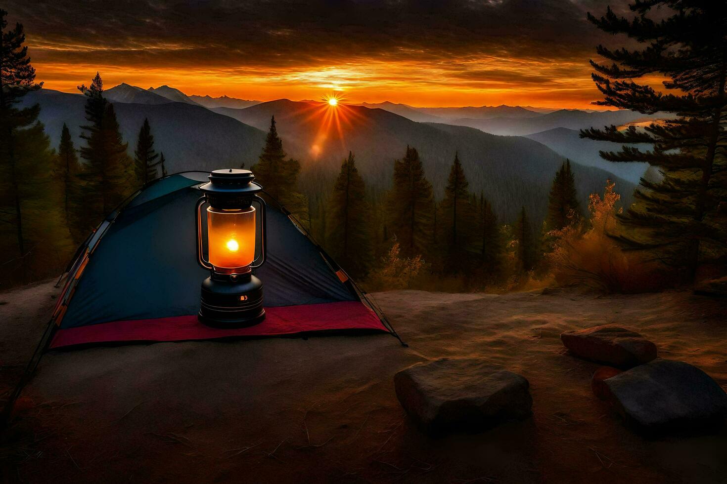 the sun sets over the mountains in the background. AI-Generated photo