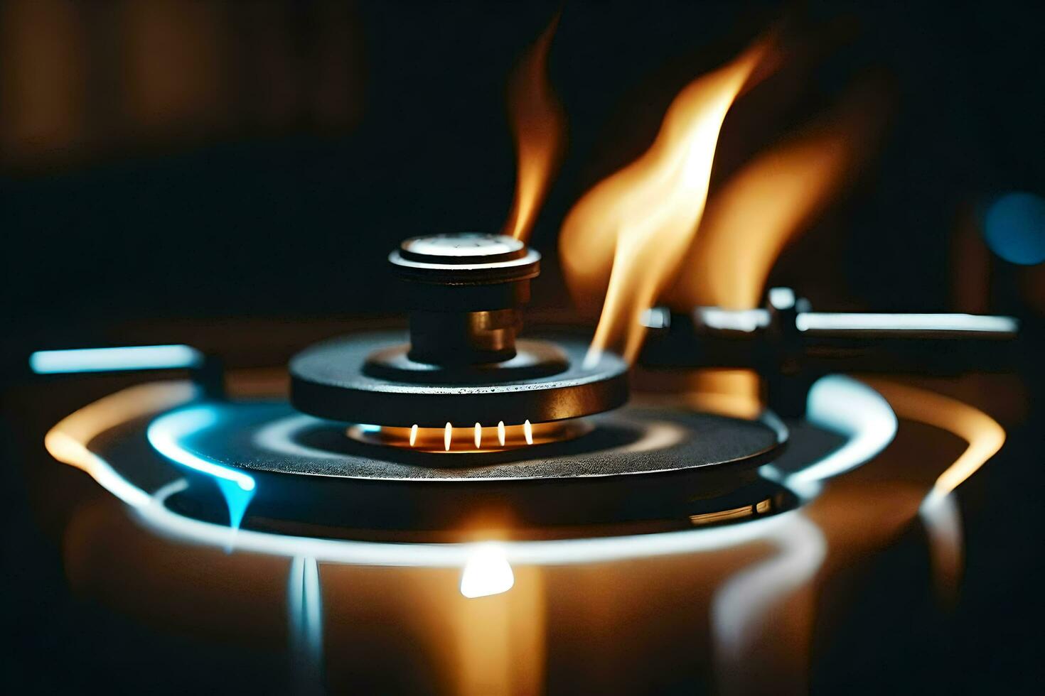a close up of a gas burner with flames. AI-Generated photo