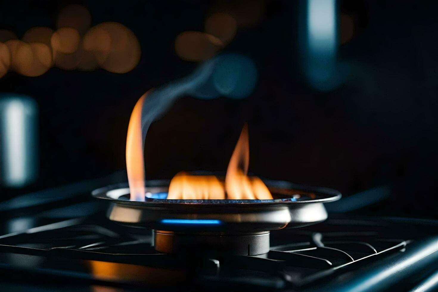 a gas stove with flames on it. AI-Generated photo