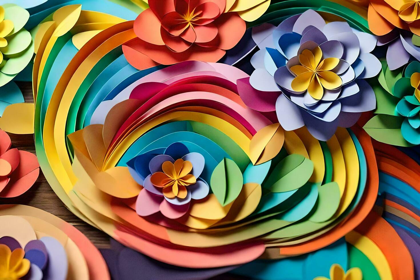 a colorful paper flower arrangement with a rainbow and a rainbow. AI-Generated photo