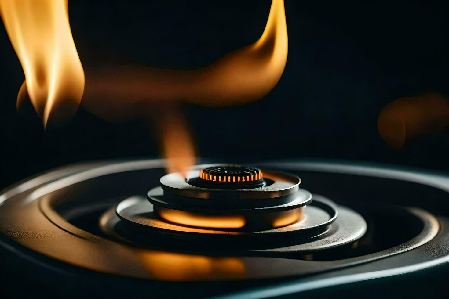 a close up of a gas burner with flames. AI-Generated photo