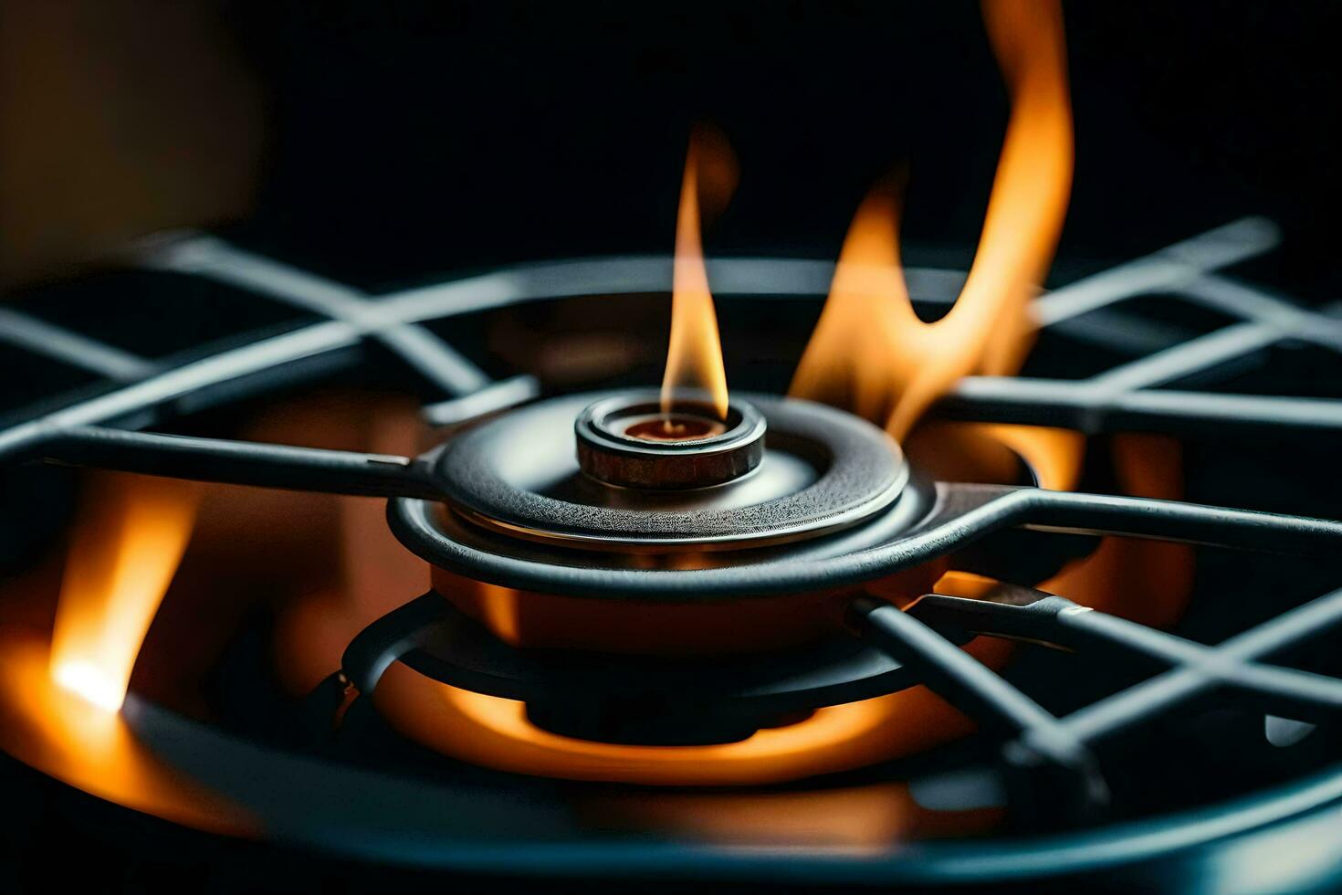 a close up of a gas stove with flames. AI-Generated photo