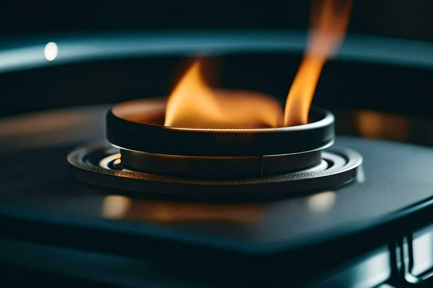 a close up of a gas stove with flames. AI-Generated photo