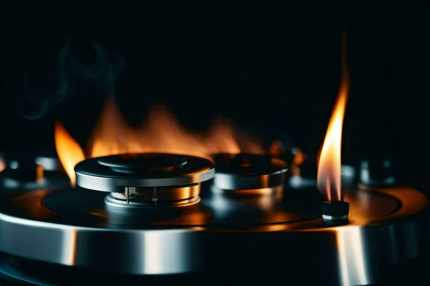 a close up of a stove with flames. AI-Generated photo