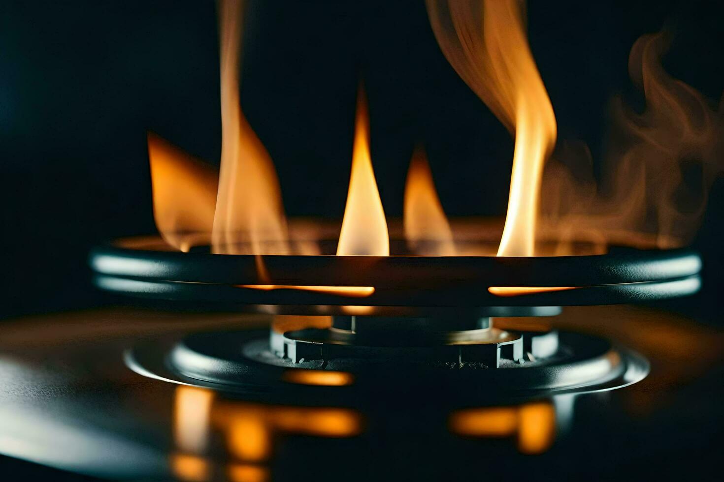 a close up of a gas stove with flames. AI-Generated photo