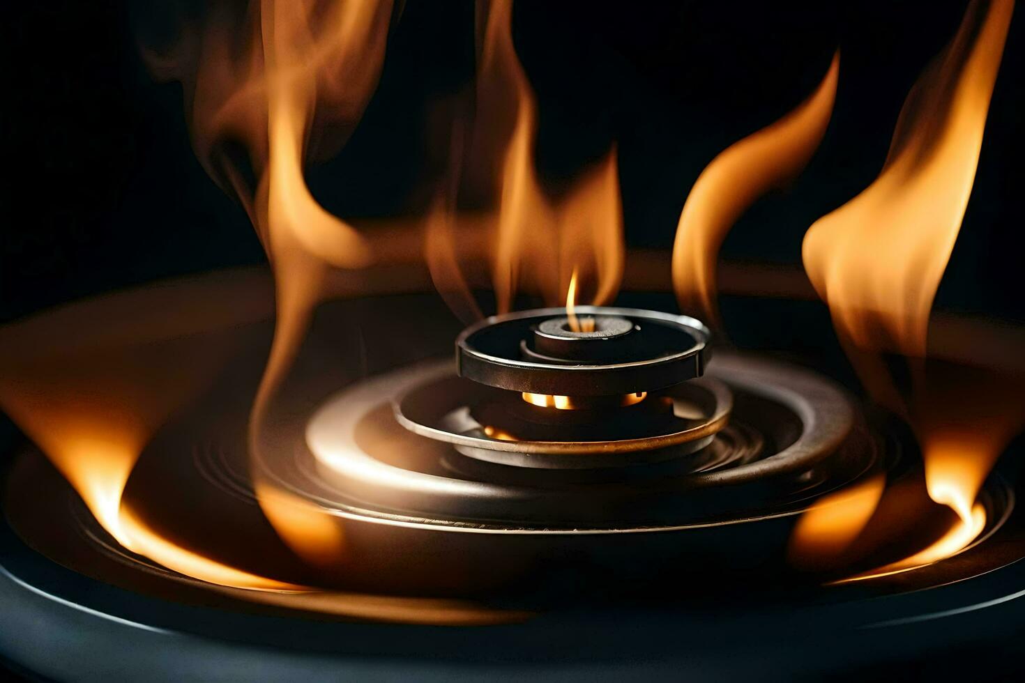 a close up of a gas burner with flames. AI-Generated photo