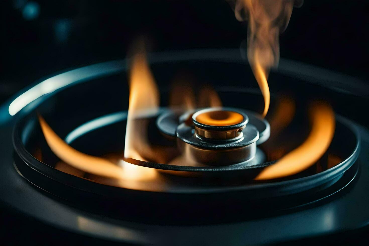 a close up of a gas burner with flames. AI-Generated photo