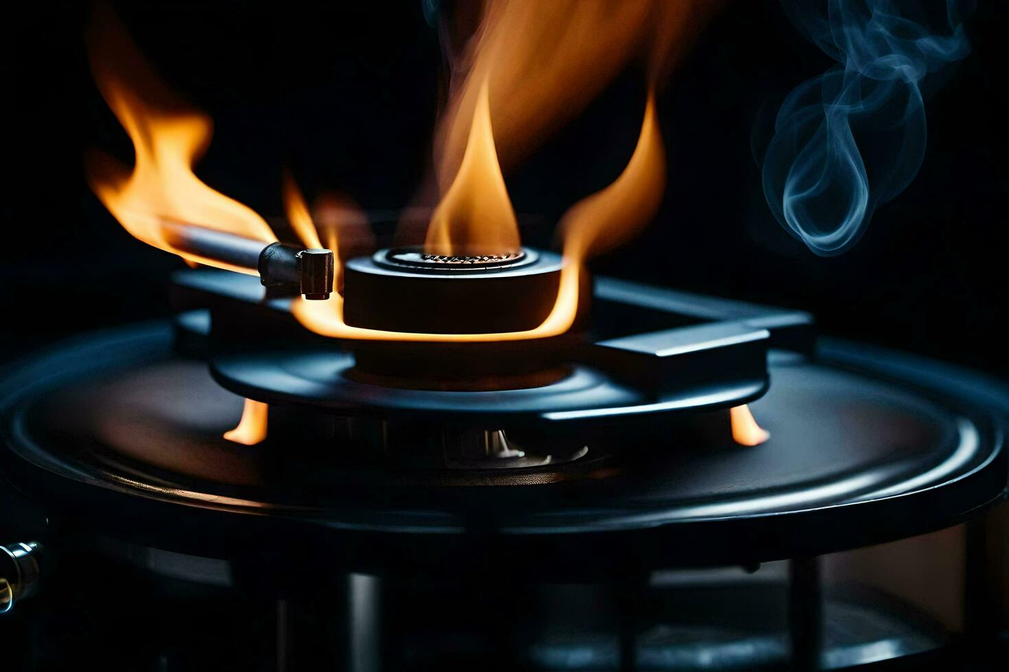 a close up of a stove with smoke coming out of it. AI-Generated photo