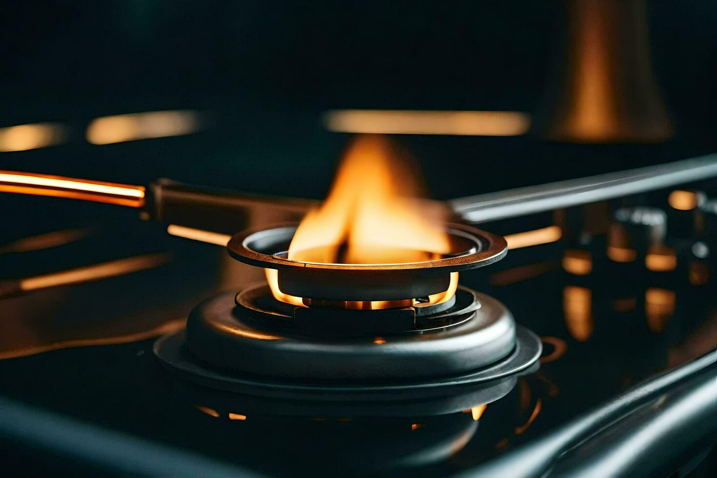 a gas stove with a flame on top. AI-Generated photo