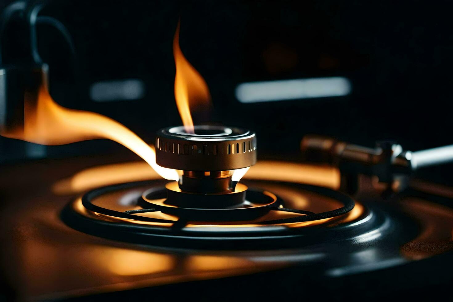 a close up of a gas burner on a stove. AI-Generated photo