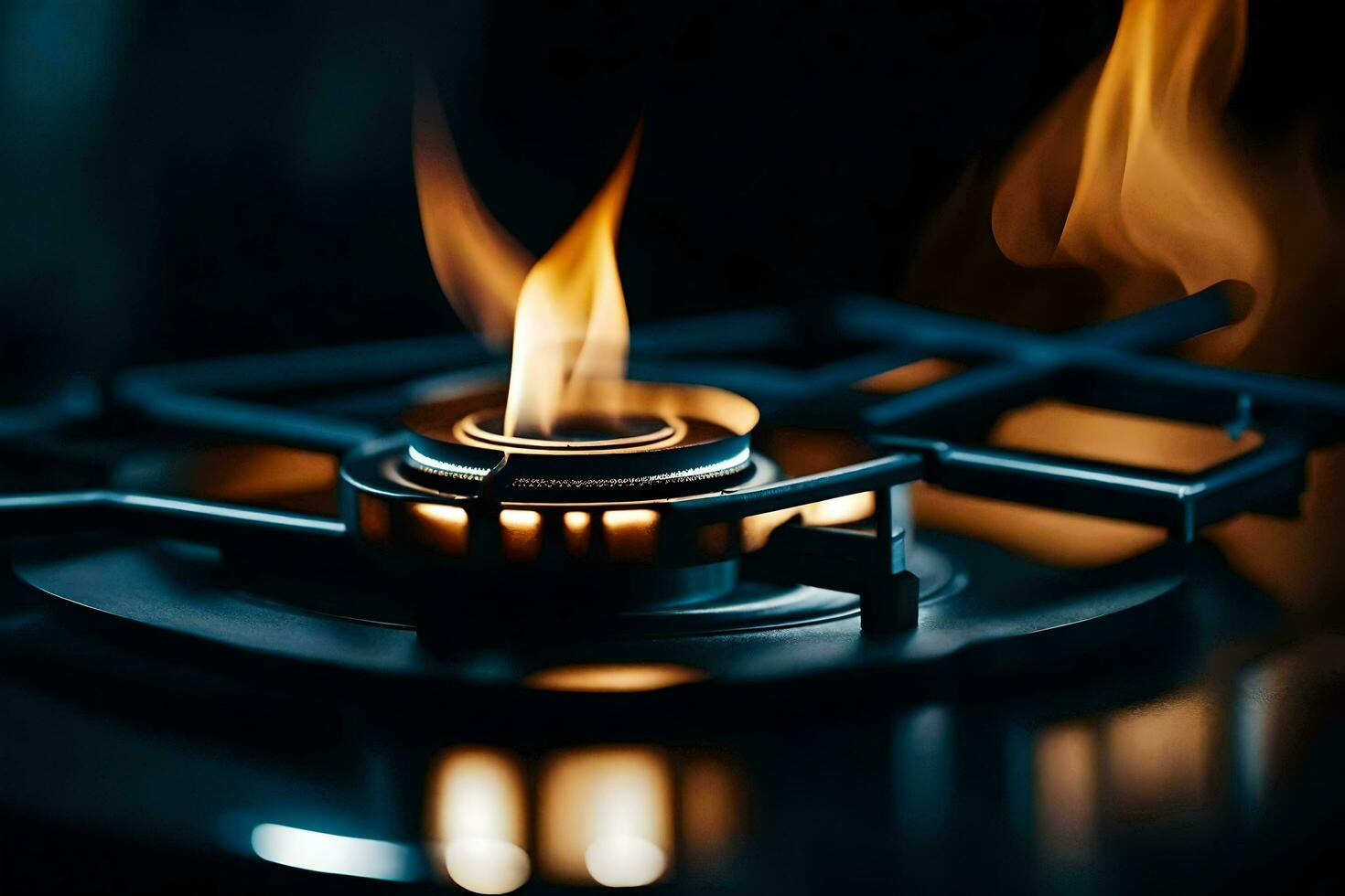 a close up of a gas stove with flames. AI-Generated photo