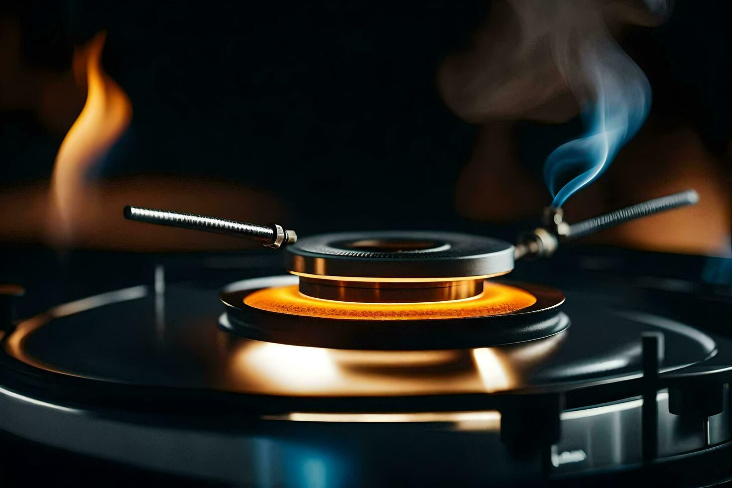 a gas stove with a flame on top. AI-Generated photo