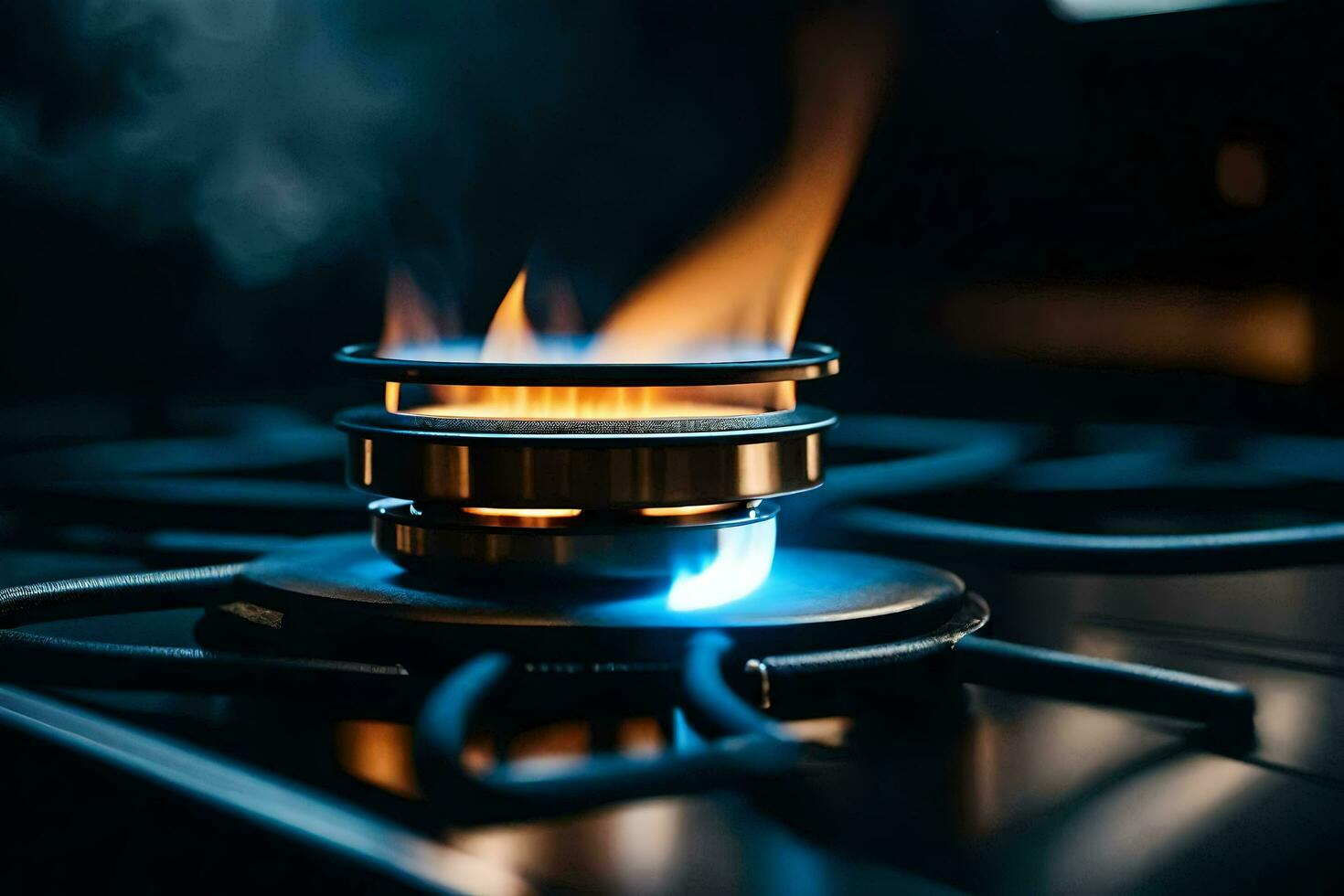 a gas stove with flames on top. AI-Generated photo