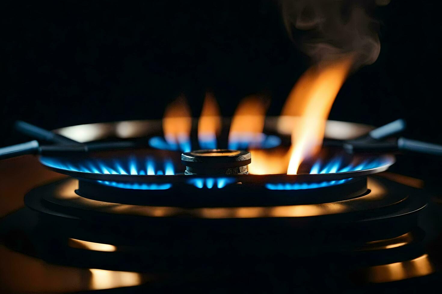 a gas stove with blue flames. AI-Generated photo
