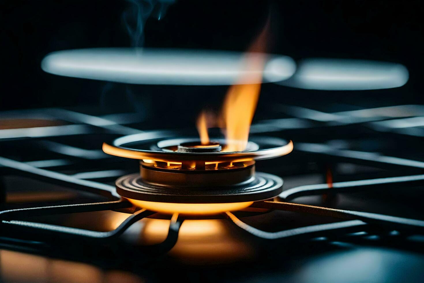 a gas stove with flames on it. AI-Generated photo