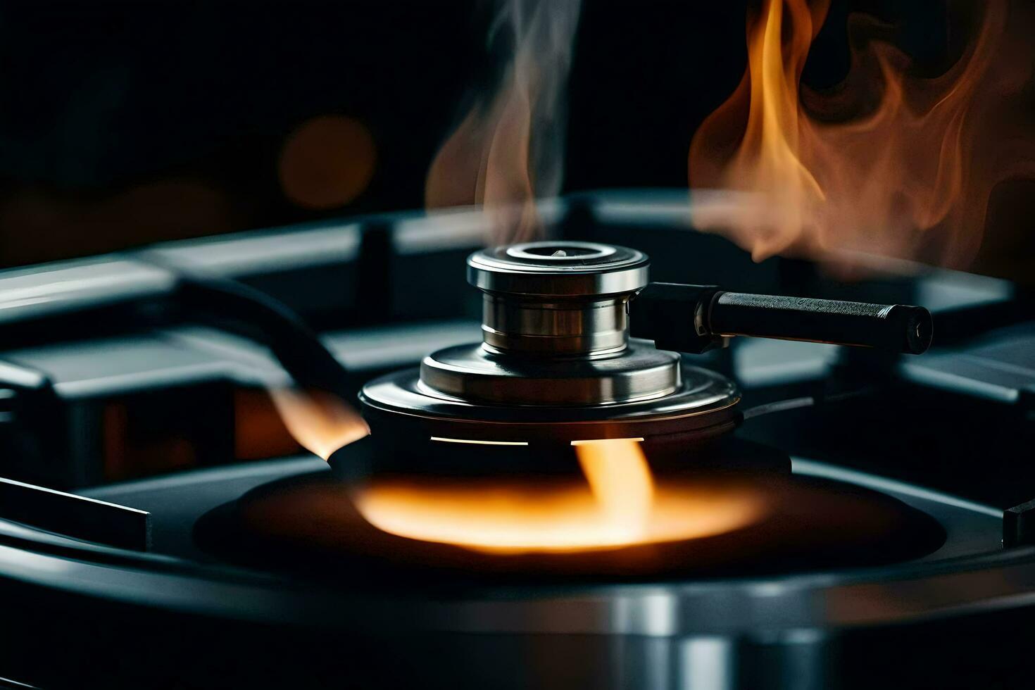 a close up of a gas burner with flames. AI-Generated photo