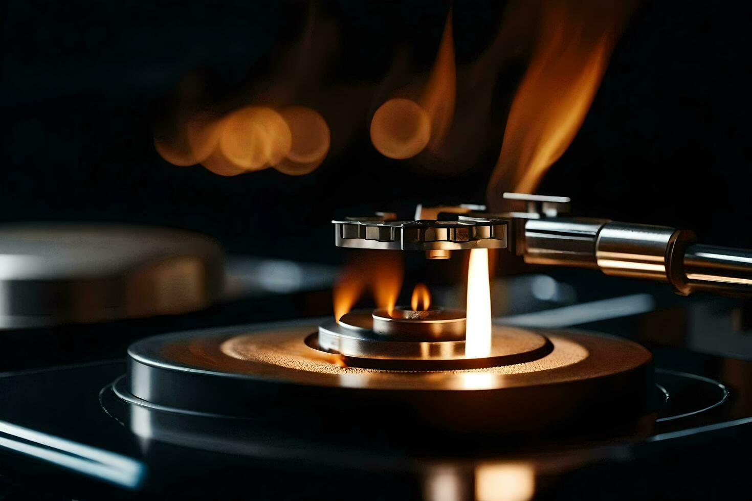 a close up of a stove with flames coming out of it. AI-Generated photo