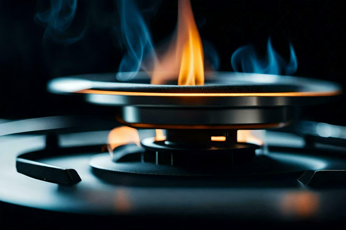 a close up of a gas burner on a stove. AI-Generated photo