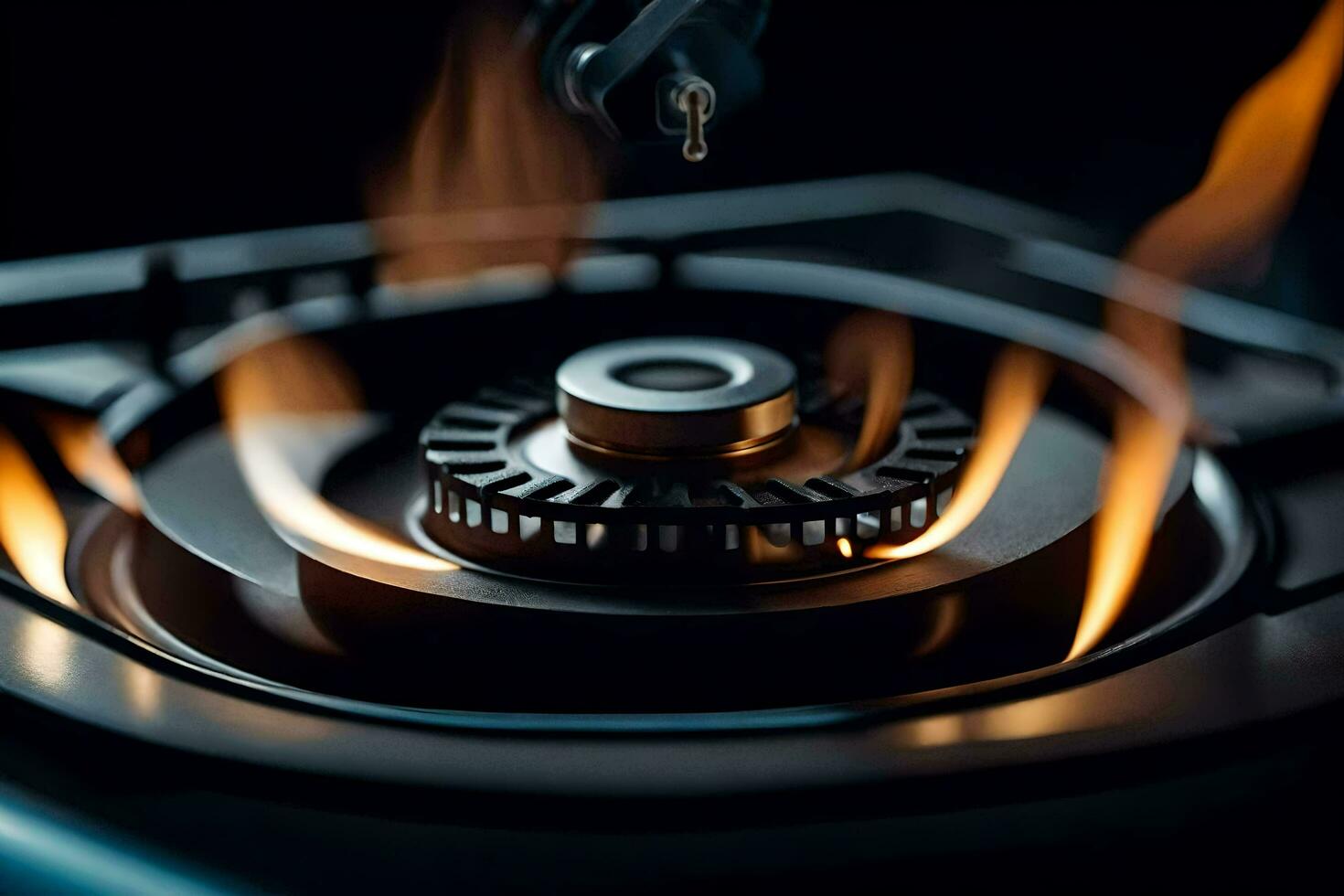 a close up of a gas burner with flames. AI-Generated photo