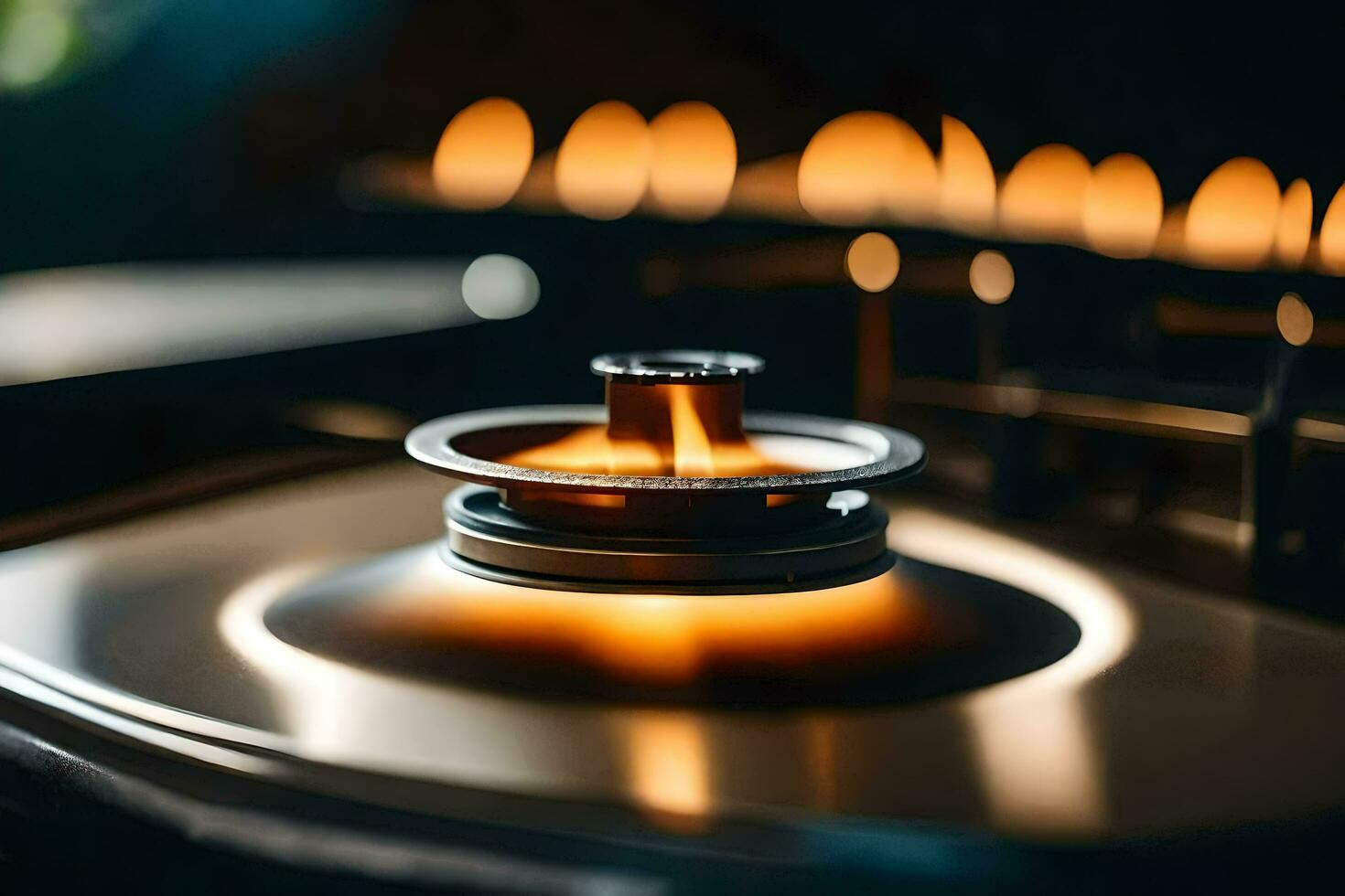 a close up of a gas stove with flames. AI-Generated photo