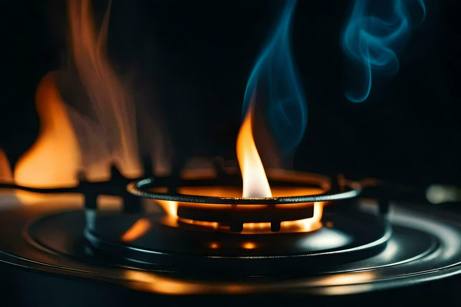 a close up of a gas stove with flames. AI-Generated photo