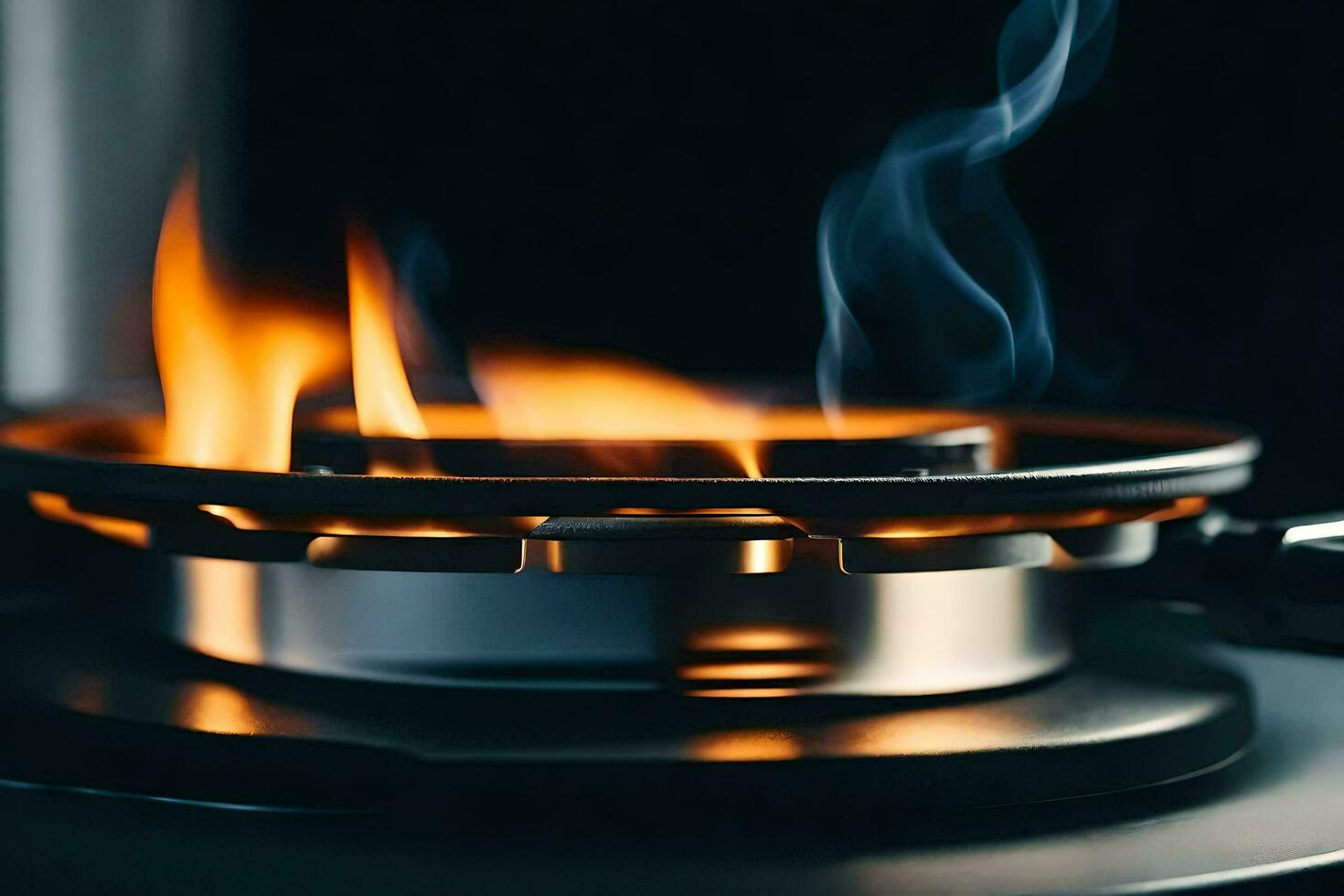 a close up of a gas stove with flames. AI-Generated photo