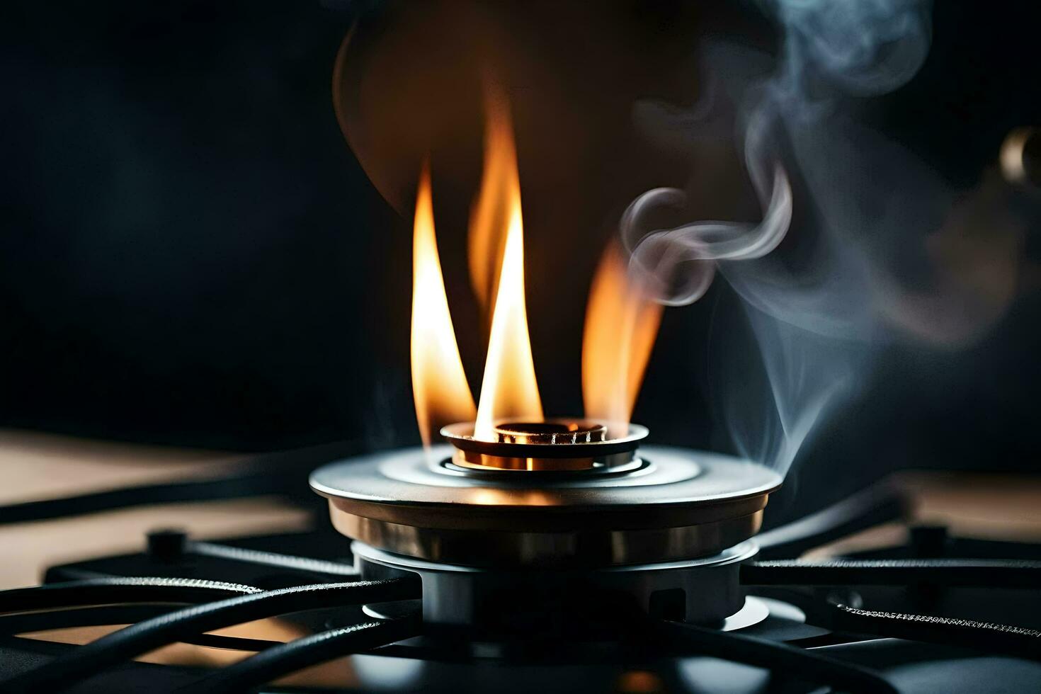 a close up of a gas stove with flames. AI-Generated photo