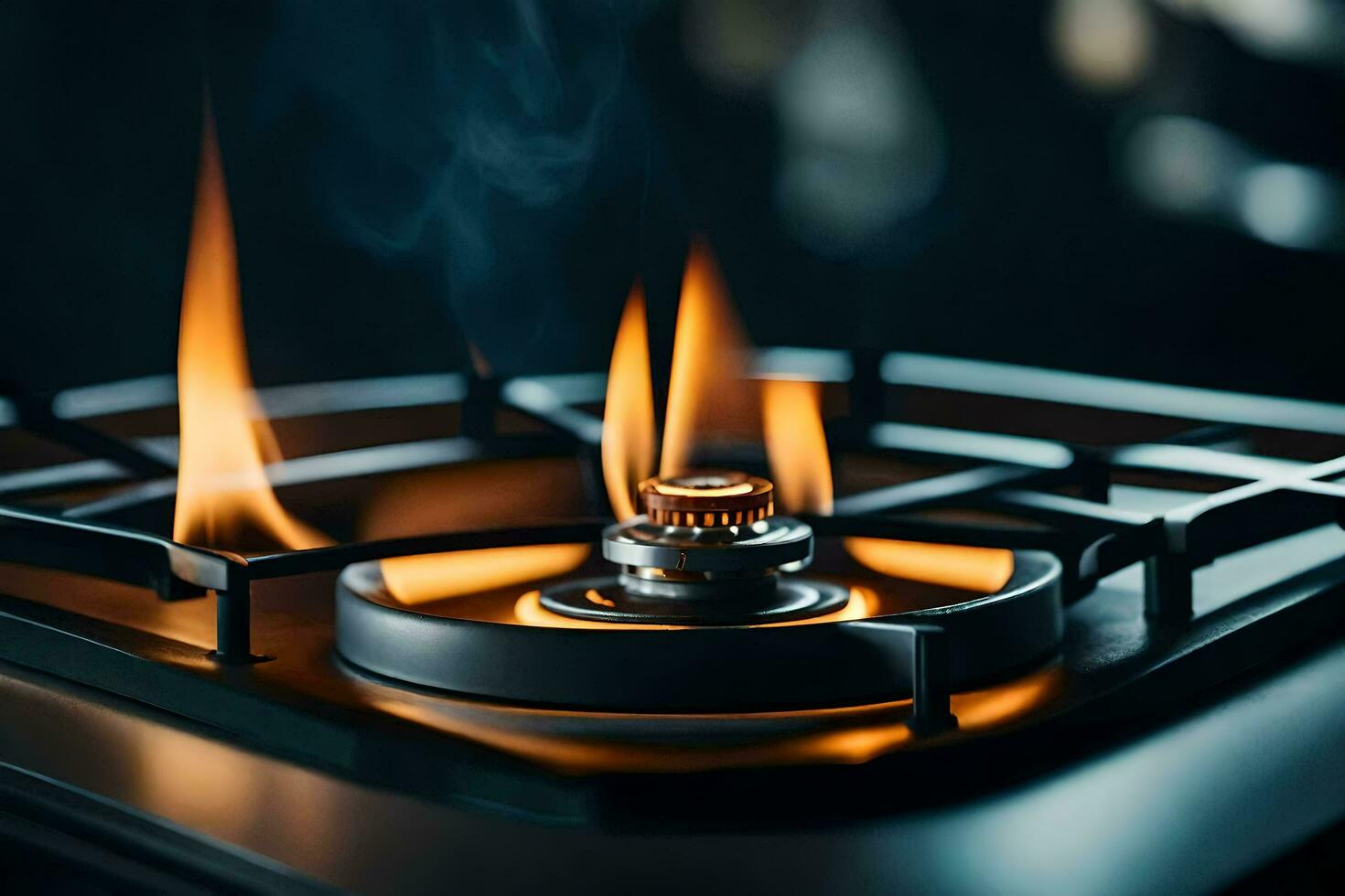 close up of a gas stove with flames. AI-Generated photo