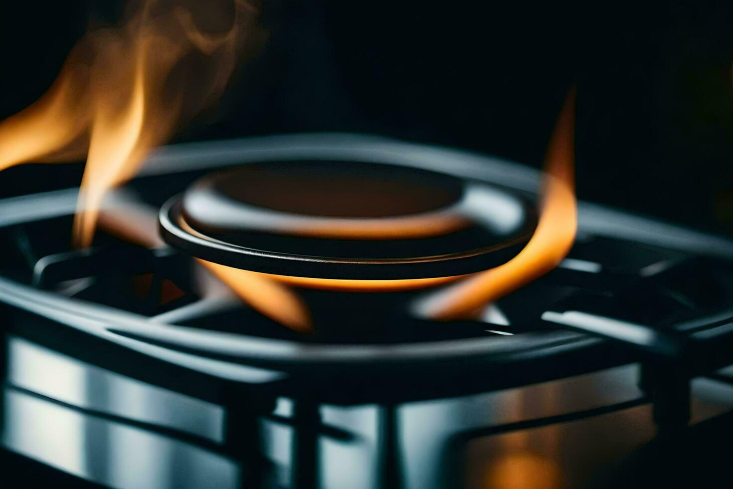 a close up of a gas stove with flames. AI-Generated photo