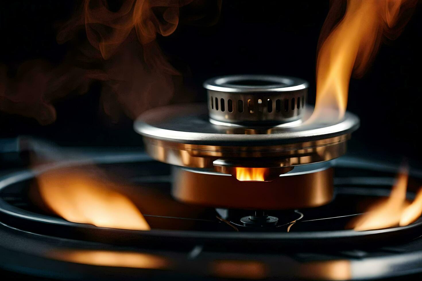 a close up of a gas burner with flames. AI-Generated photo