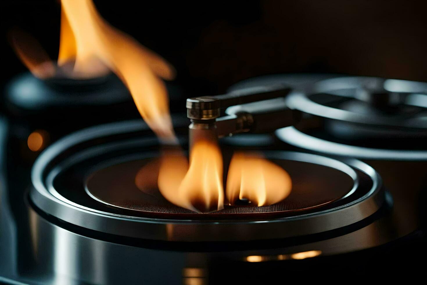 a close up of a burning record player. AI-Generated photo