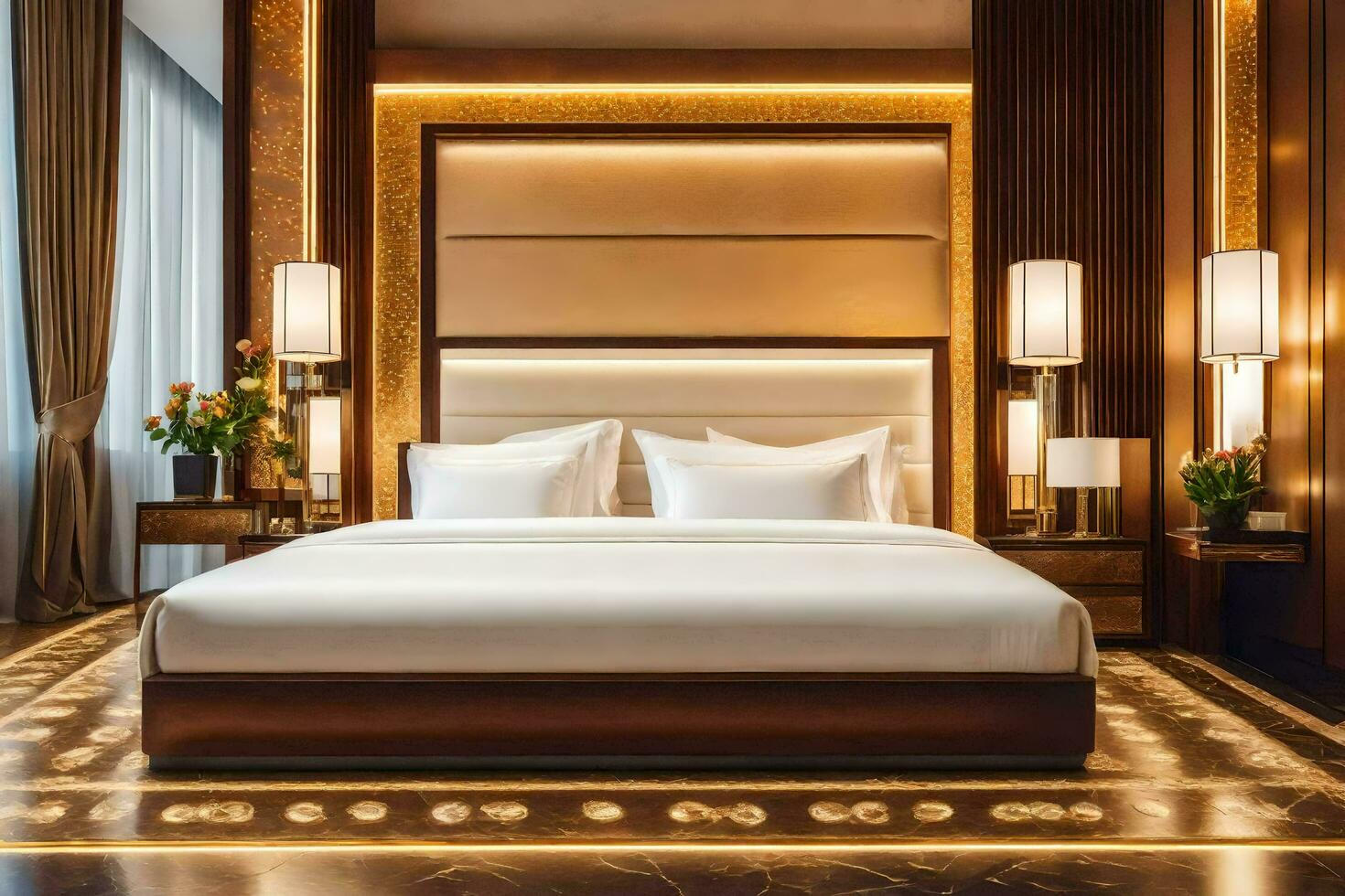 a bed or beds in a room at the ritz carlton beijing. AI-Generated photo