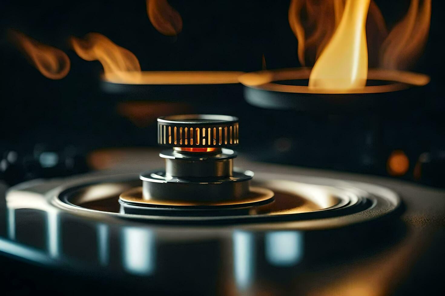 a close up of a gas burner with flames. AI-Generated photo