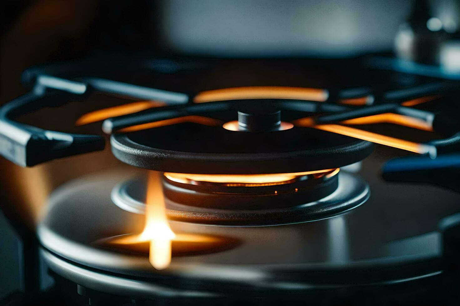 a gas stove with a flame burning on it. AI-Generated photo