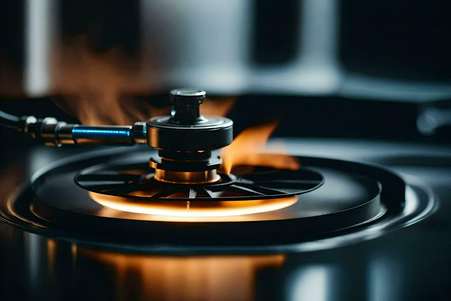 a close up of a gas burner on a stove. AI-Generated photo