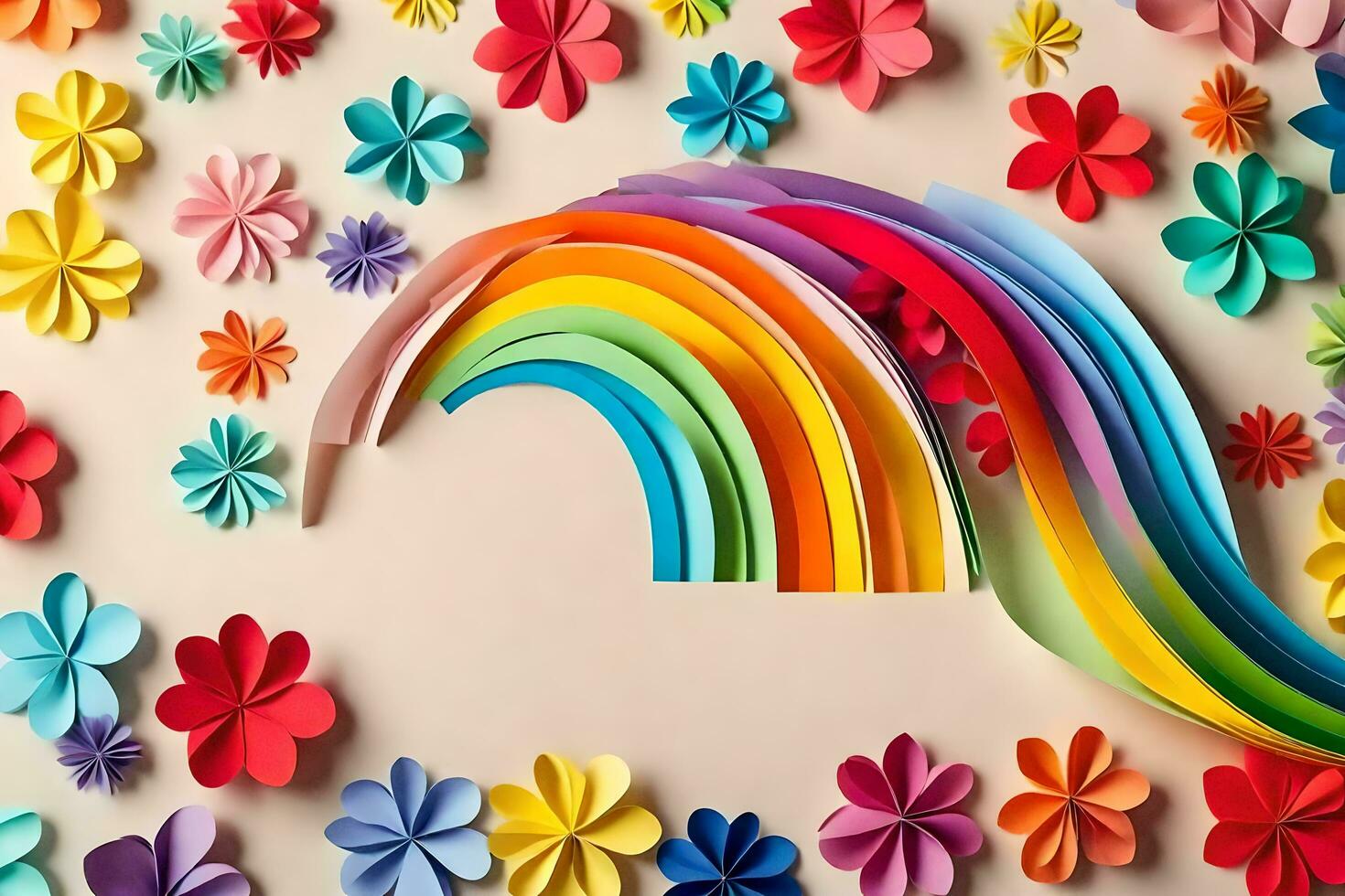 a rainbow made of paper flowers and a rainbow. AI-Generated photo